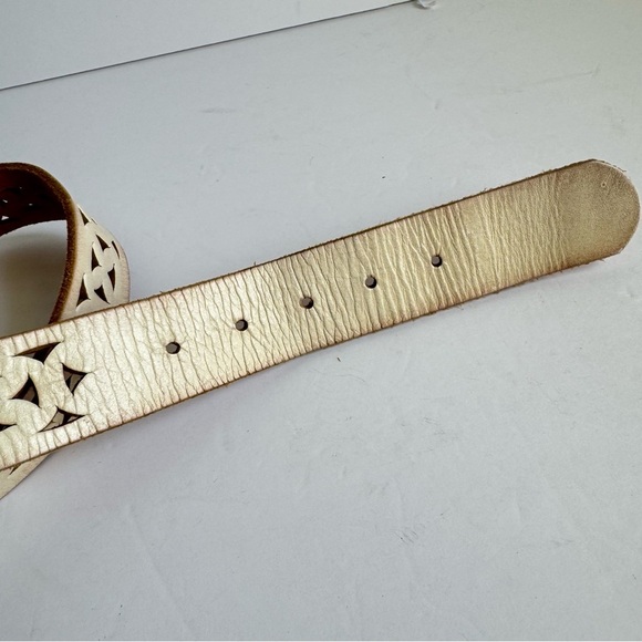 Vintage Statement Belt Y2K Cream Leather Perforated Cutout Coastal Womens Large - Picture 5 of 10